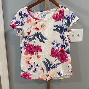 Lands' End Floral Short Sleeve Top - Pink and Blue